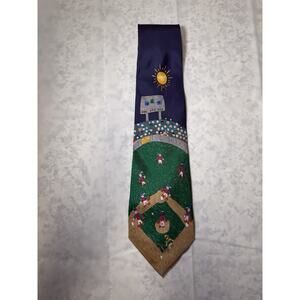 VINTAGE SAVE THE KIDS Navy Blue Men’s Neck Tie With Baseball Graphic
